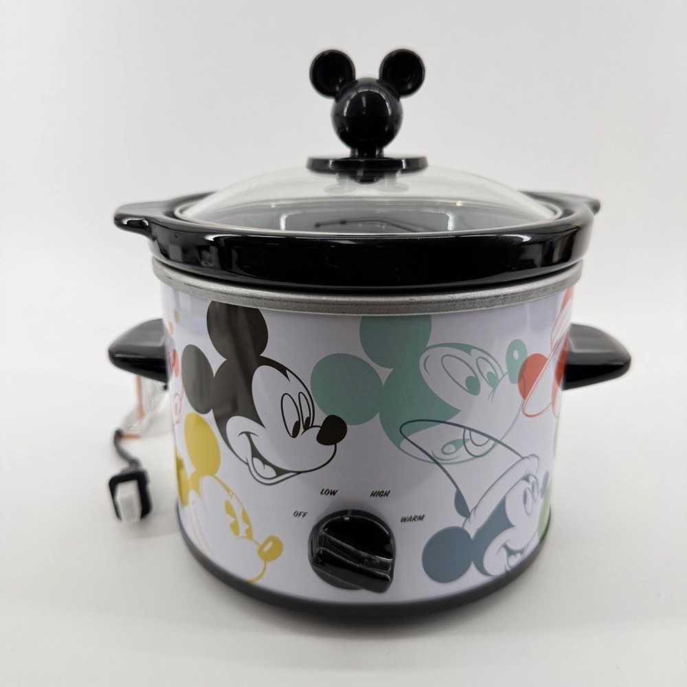 Disney Slow Cooker 2 Quart Mickey Mouse Ceramic Glass White Multi Pattern